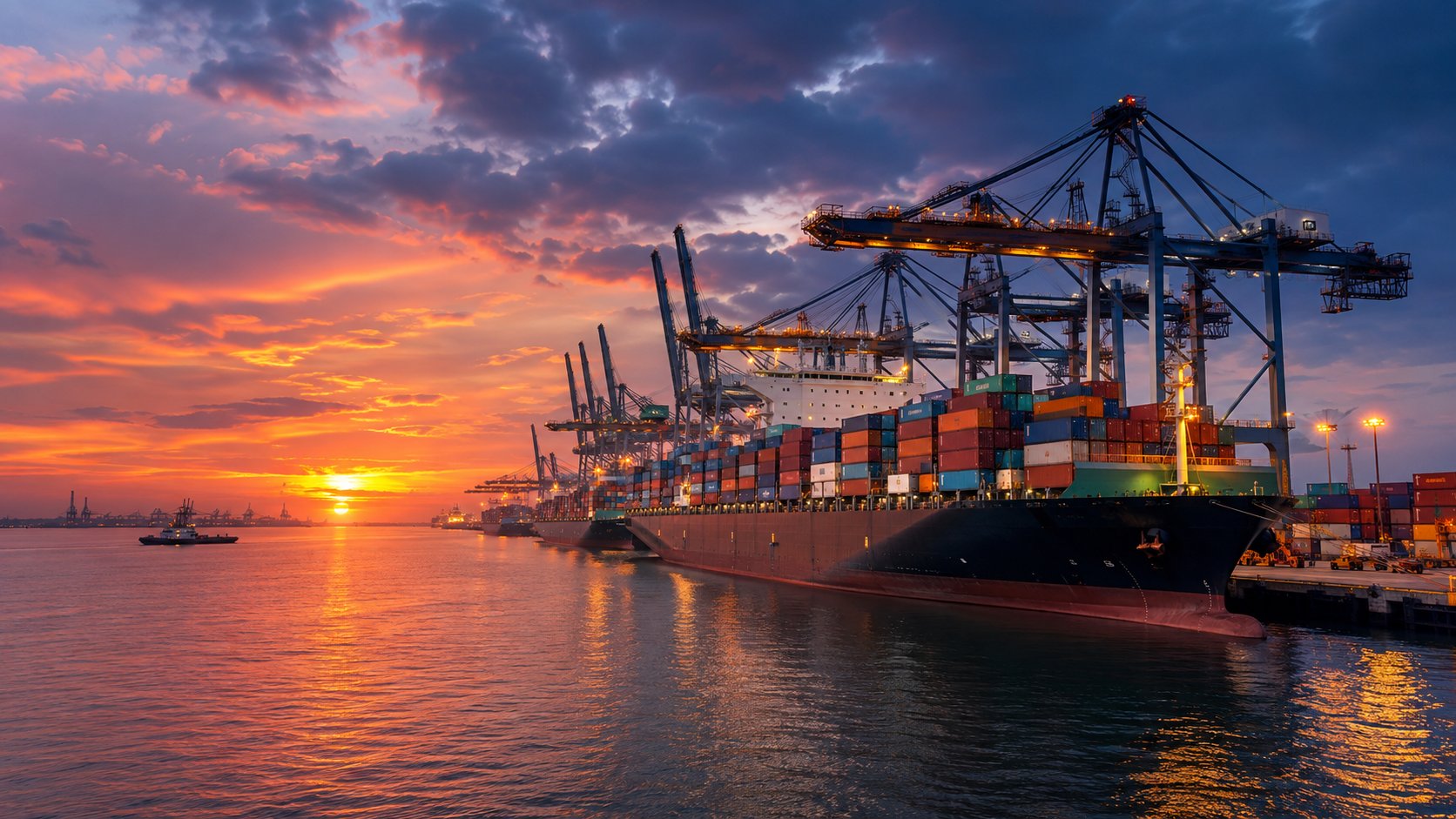 Container ship at port